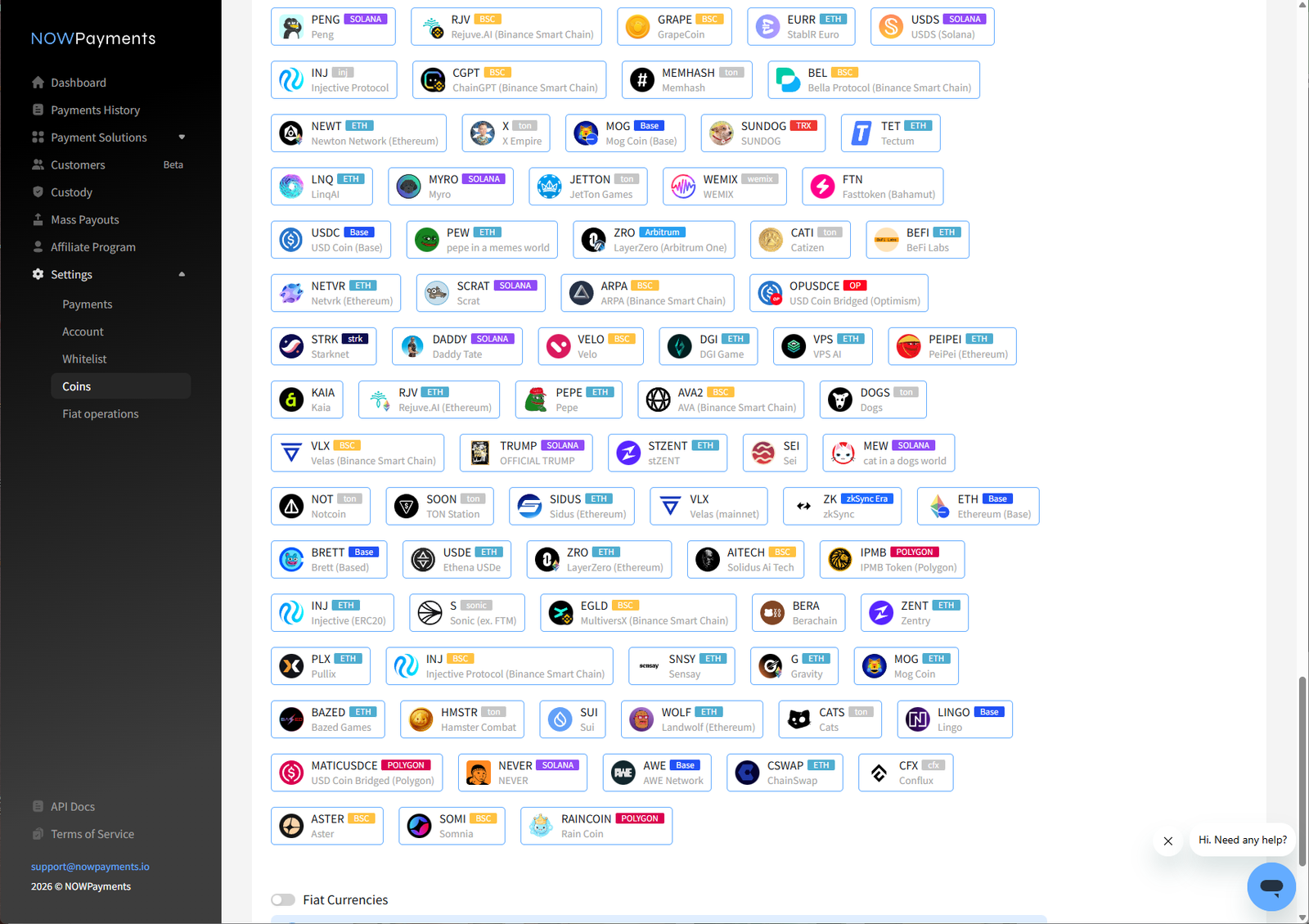 NOWPayments settings overview